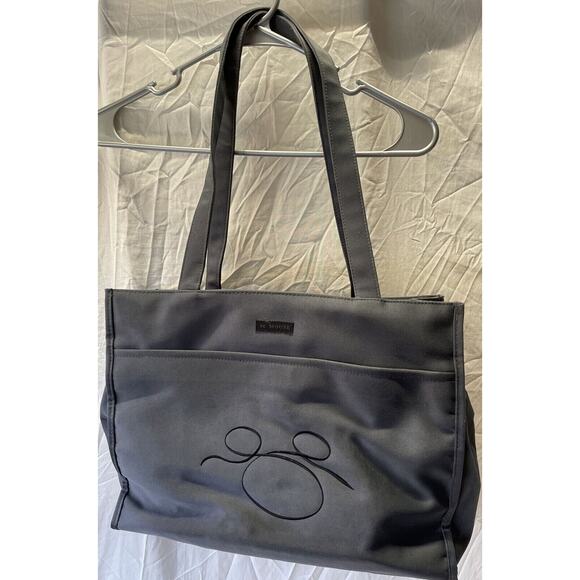 Disney Gallery Mickey Mouse Logo Shoulder Bag Gray‎ Embroidered Tote - Picture 1 of 7